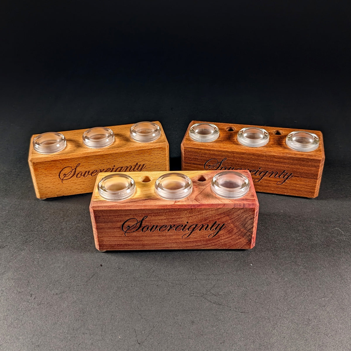 Sovereignty Glass x Dank Woodworks 3 Slot Wooden 18mm Slide Stands