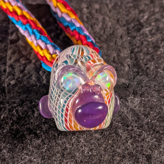 Firefly Glass x Future Glass x The Headless Cordsmen - Rainbow Reticello Gorrila Head Pendant w/ Custom Cord