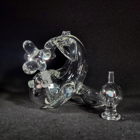 Cat.jive - Clear Whale w/ Blowspout Stopper and Soup Glass Opal Bubble Cap