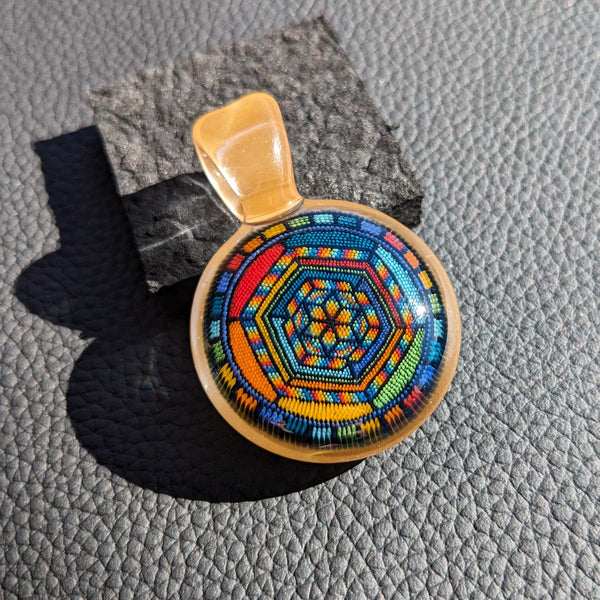 Newob Glass - Peach Sacred Geometry Dotwork Pendant