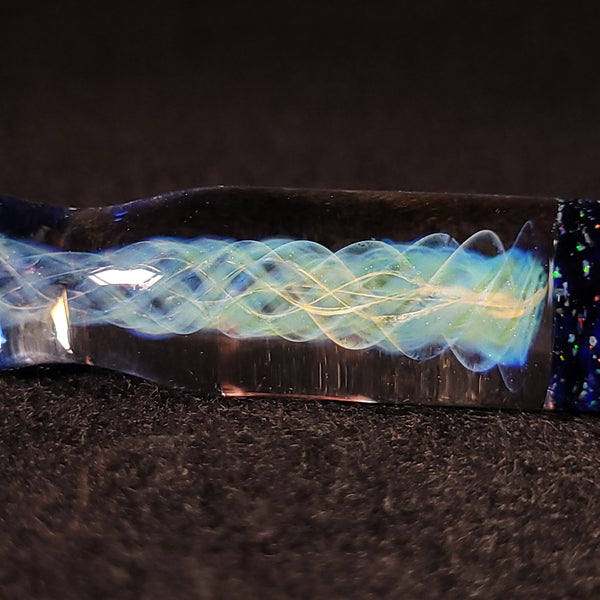 No Brakes Glass - Titanium Tip - Glass Handle Fumed Dab Tool (Faceted Dark Blue Crushed Opal + Encased Opal)