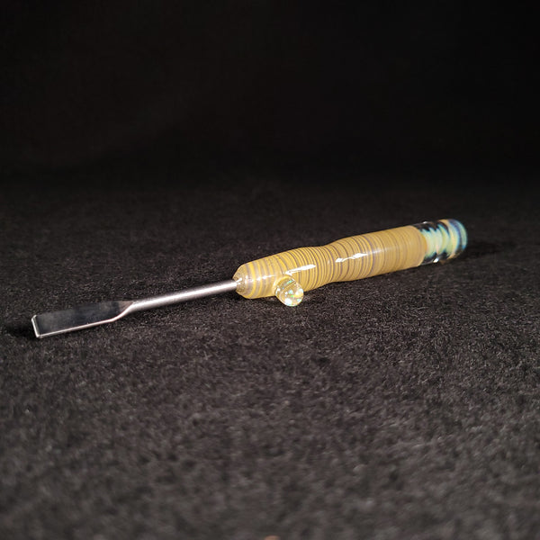 No Brakes Glass - Stainless Steel Tip - Glass Handle Fumed Dab Tool (Yellow Swirl)