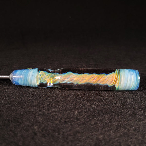 No Brakes Glass - Stainless Steel Tip - Glass Handle Fumed Dab Tool (Blue Swirl)