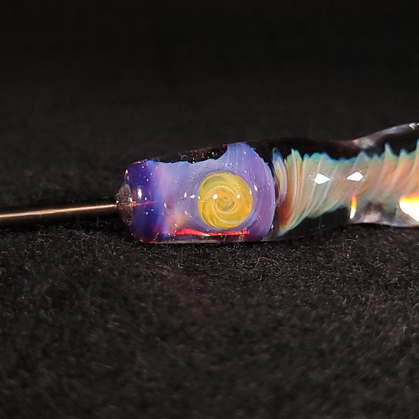 No Brakes Glass - Titanium Tip - Glass Handle Fumed Dab Tool (Swirly Purple Crushed Opal)