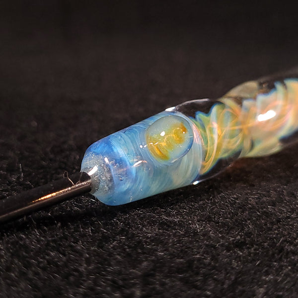 No Brakes Glass - Stainless Steel Tip - Glass Handle Fumed Dab Tool (Blue Swirl)