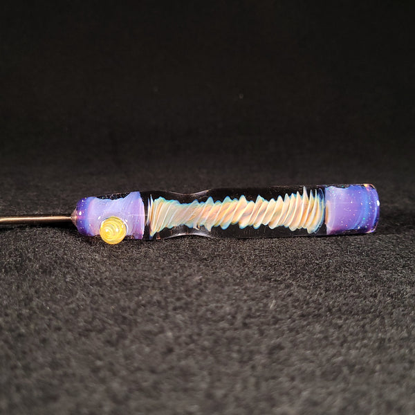 No Brakes Glass - Titanium Tip - Glass Handle Fumed Dab Tool (Swirly Purple Crushed Opal)