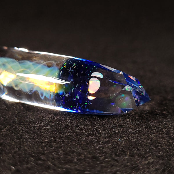 No Brakes Glass - Titanium Tip - Glass Handle Fumed Dab Tool (Faceted Dark Blue Crushed Opal + Encased Opal)