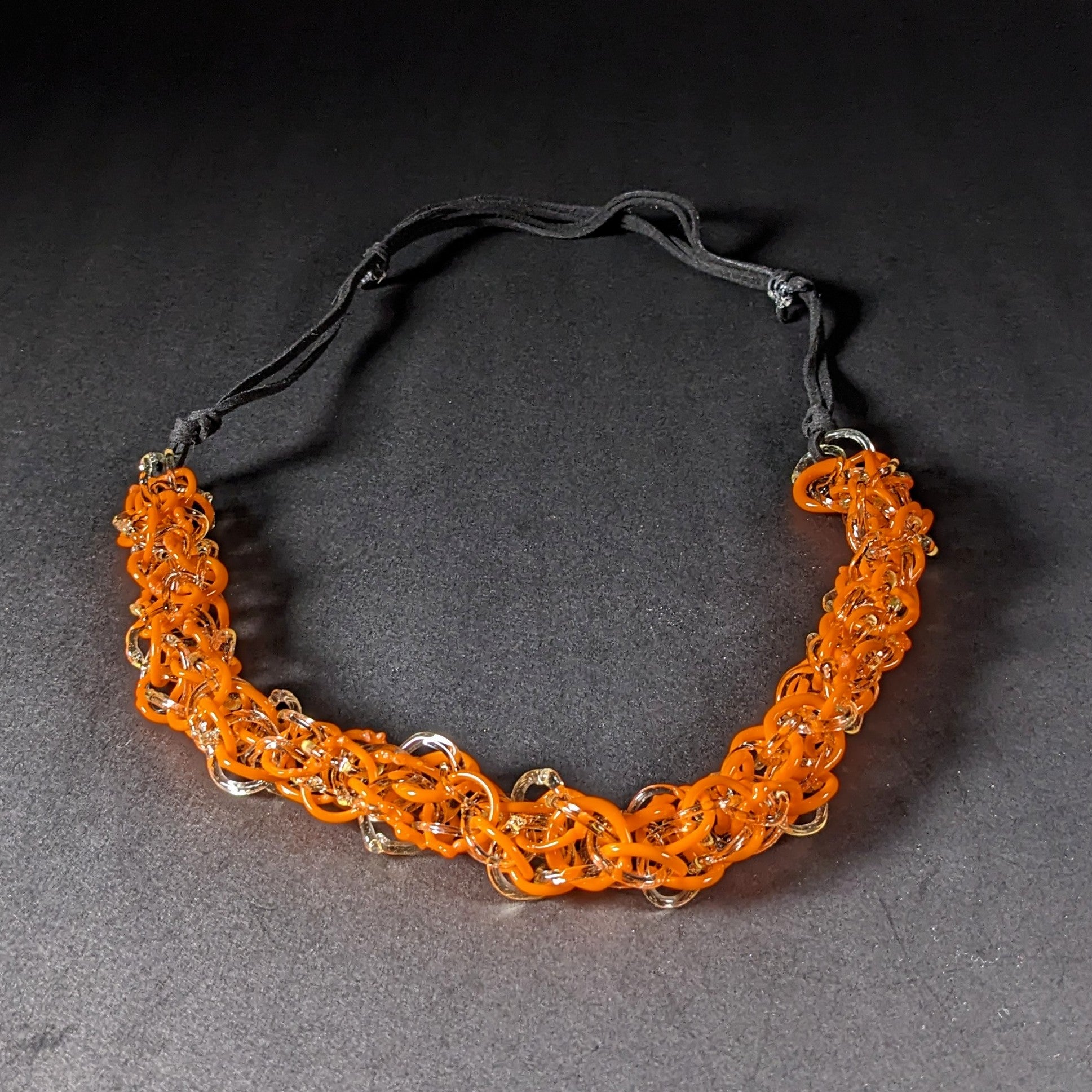 ChainSmokerGlass -Orange and Nova (UV) Persian Link Necklace