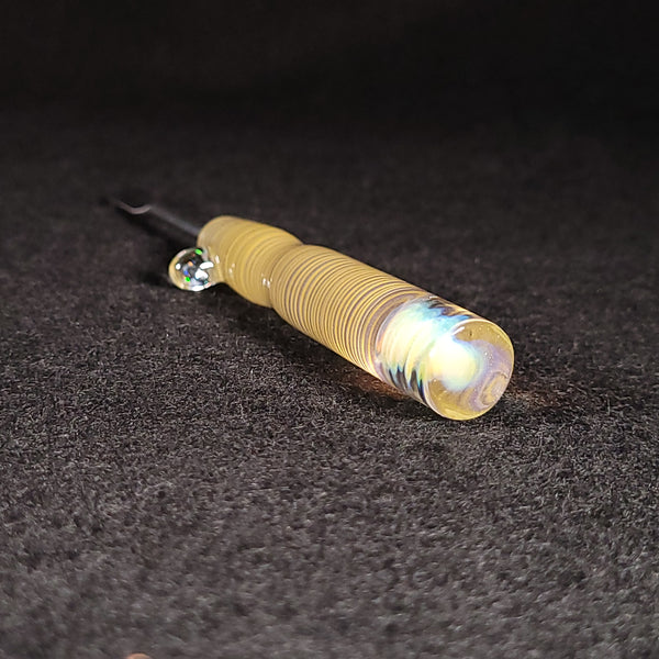 No Brakes Glass - Stainless Steel Tip - Glass Handle Fumed Dab Tool (Yellow Swirl)