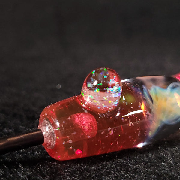No Brakes Glass - Titanium Tip - Glass Handle Fumed Dab Tool (Gold Ruby Crushed Opal)