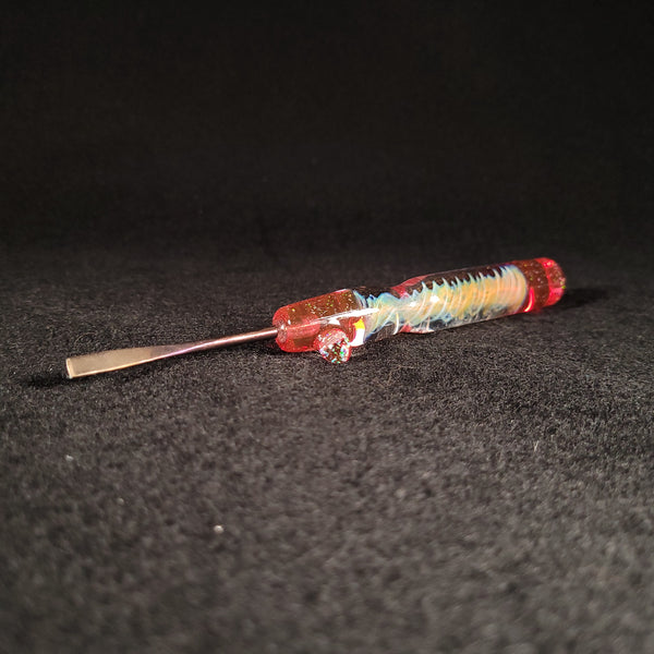 No Brakes Glass - Titanium Tip - Glass Handle Fumed Dab Tool (Gold Ruby Crushed Opal)