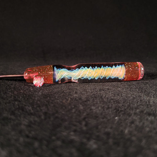 No Brakes Glass - Titanium Tip - Glass Handle Fumed Dab Tool (Gold Ruby Crushed Opal)