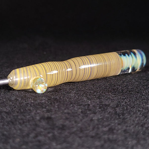 No Brakes Glass - Stainless Steel Tip - Glass Handle Fumed Dab Tool (Yellow Swirl)