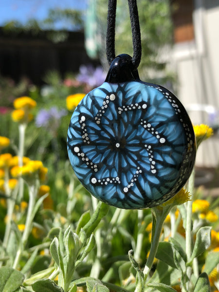 MZ Glass - Ice Blue Pinwheel Butterfly Pendant